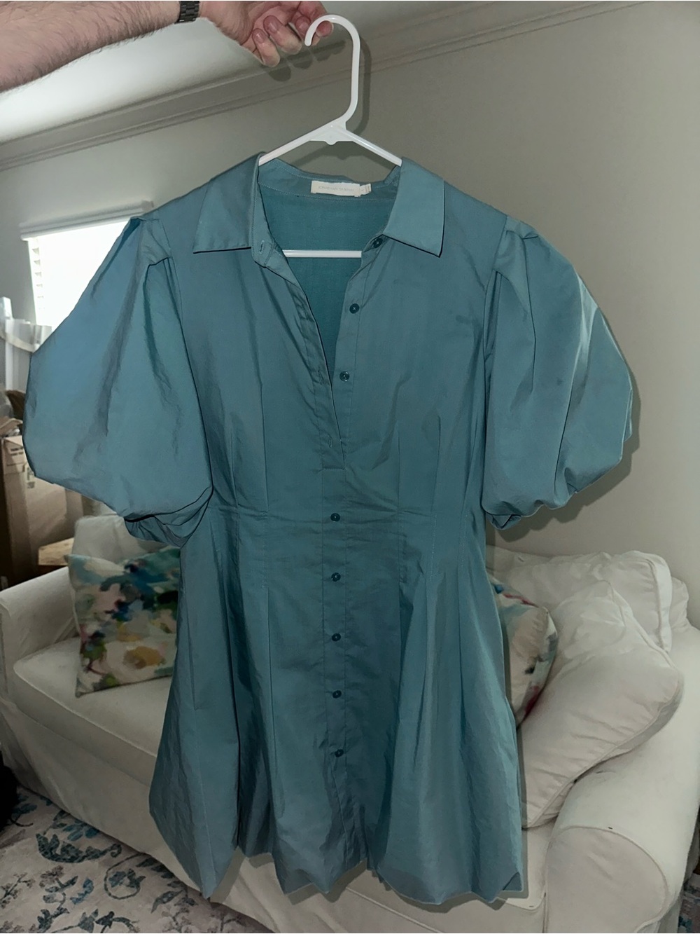 Simkhai Teal Puff-Sleeve Button-Front Dress - Women